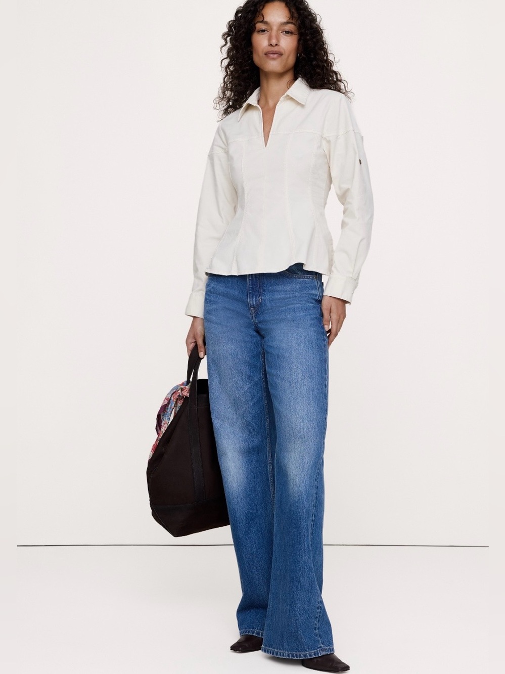 NWT-Banana Republic Stretch-Cotton Pleated -Waist Top, Medium